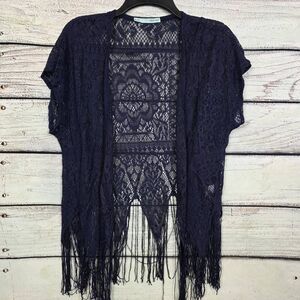 Maurices Navy Fringe Lace Kimono Cardigan S/M